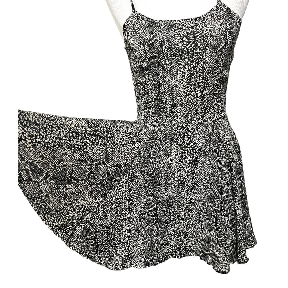 Vintage 90s Y2K Mini Dress Snakeskin Print Fit Flare Spaghetti Straps Women’s S